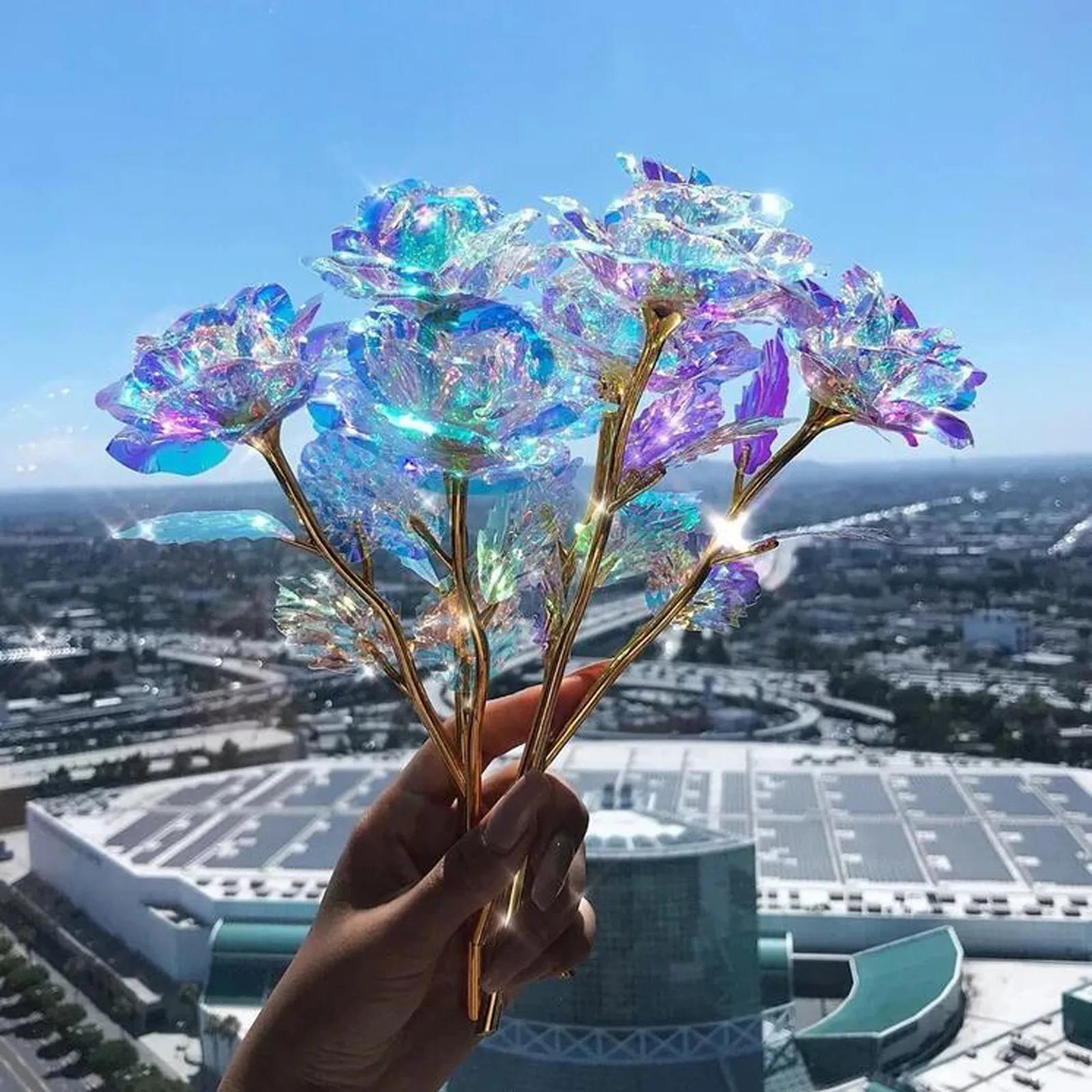 10/20/30/40/50pcs Eternal Galaxy Rose Gold Flower Foil Artificial Crystal Rose Valentines Day Gift Unique Gifts For Graduate