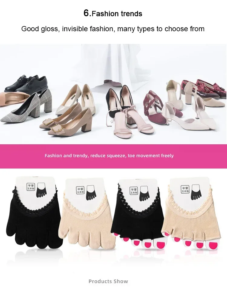 Neue Spitzen-Zehentrenner-Vorfußsocken, atmungsaktive Halb-Zehensocken, rutschfeste Vorfußschutzpolster für High Heels, tägliche Fußpflege – Detail 11