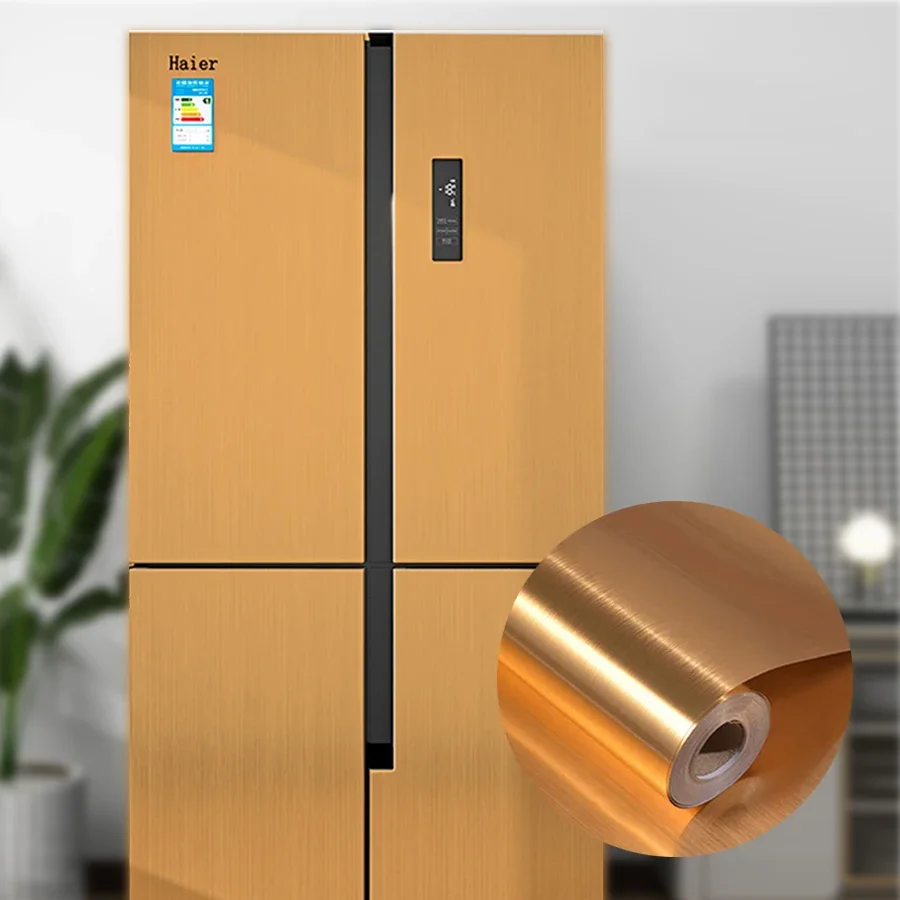 

PVC Waterproof Self Adhesive Metal Brushed Sticker Thick Golden Furniture Wallpaper for Desktop Cabinet Electrical Renovation