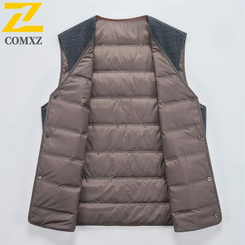 

COMXZ Down Vest Winter Classic Business Style Work Thickened Waistcoat Fashion Suit Collar Cold Proof Comfort Sleeveless Gilet