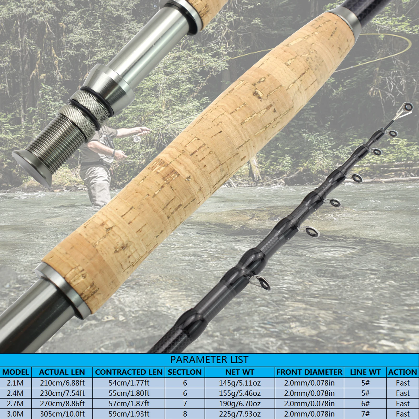 NEW 2.1M 2.4M 2.7M 3.0M Telescopic Fly Fishing Rod Portable Carbon Fast M Power Fly Trout Lure Fishing Tackle Rod Fishing Goods