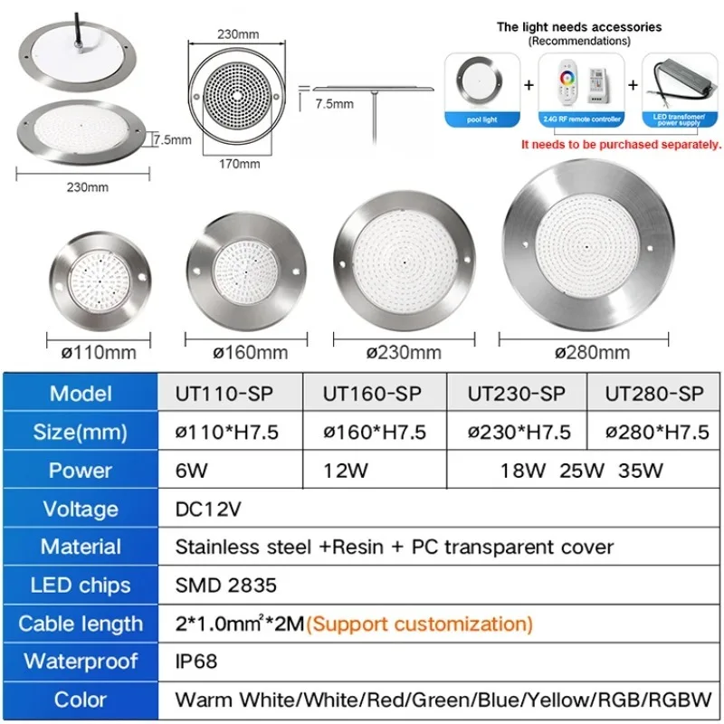 

12 Вольт Вход IP68 Водонепроницаемое применение Подводные светодиодные фонари Настенные светодиодные фонари для бассейна