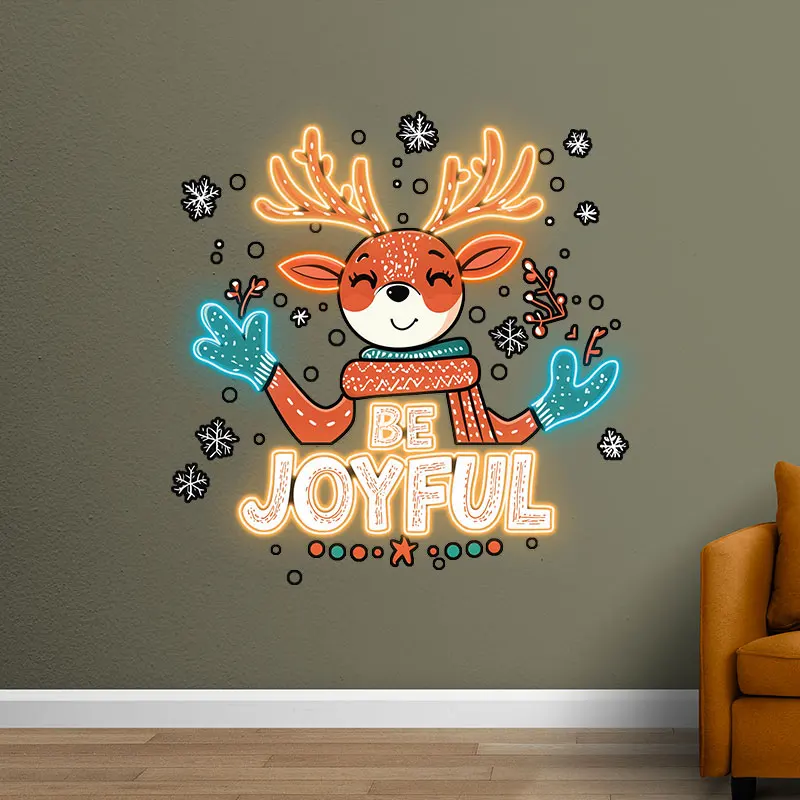 Cute Christmas Elk Be Joyful Neon Sign, Creative Wall Hanging Neon Light, Perfect Bedroom Decor Light For Children