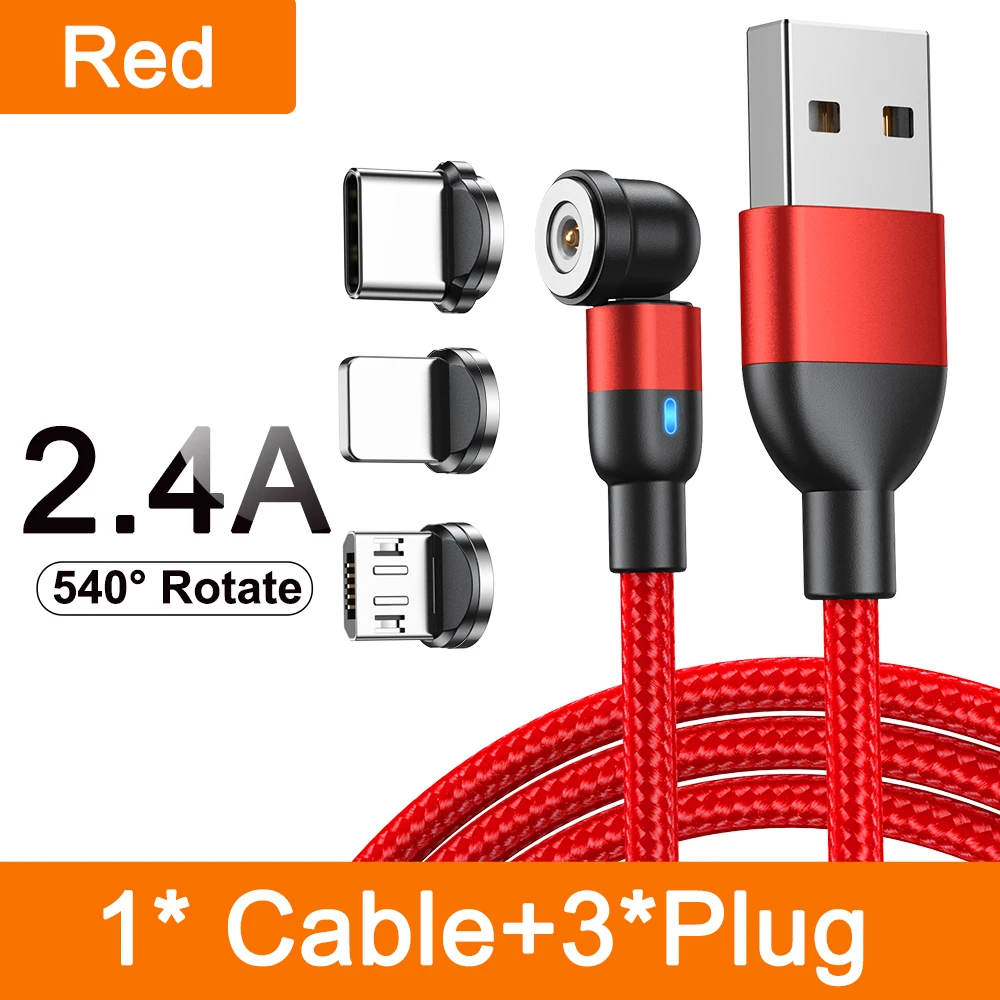 AUFU 540 Draaien Magnetische Type C Kabel 3 in 1 Snelle Oplaadkabel Voor iPhone Xiaomi Samsung Huawei Micro USB magneet Charge Wire