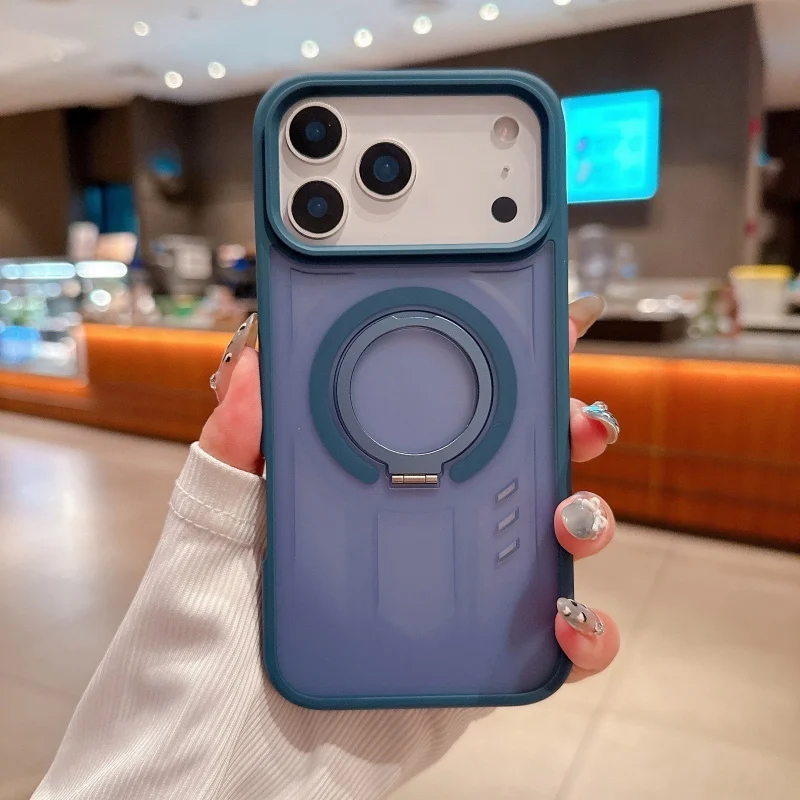 Capa de telefone com suporte magnético translúcido laranja fosco com furos de dissipação de calor para iPhone 17 16 15 14 13 12 11 Pro Max Plus