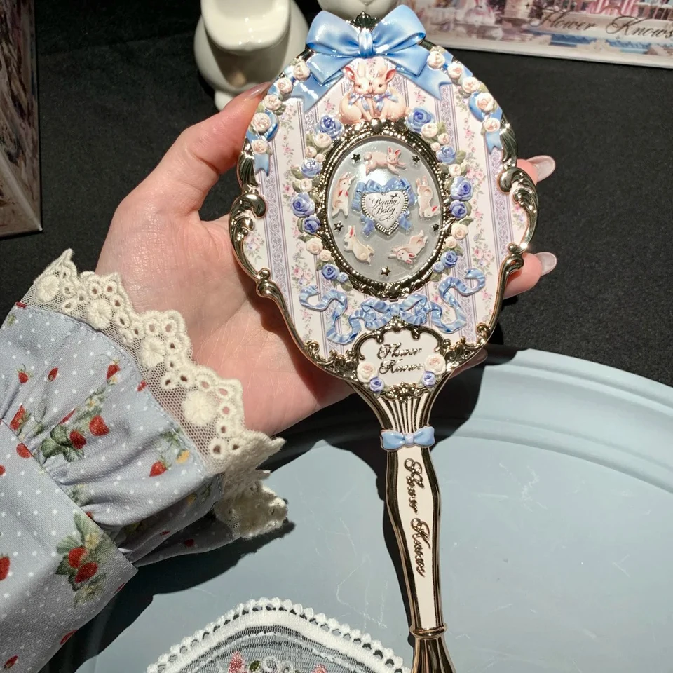 Flower Knows Bunny Garden Cute Rabbit Vintage Hand Mirror Portable