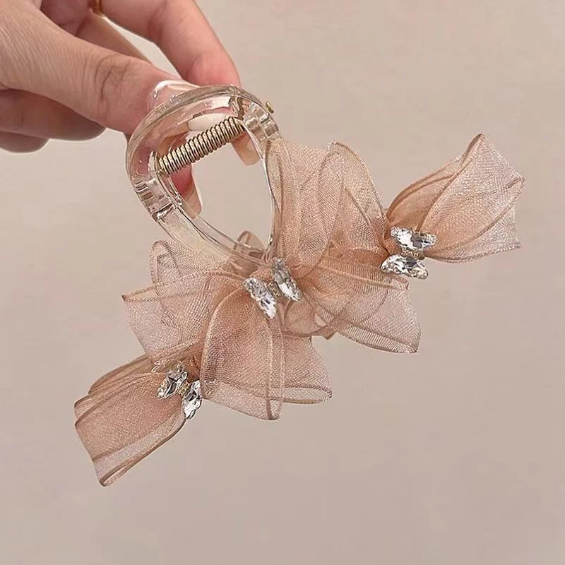 قطعة واحدة من مخلب شعر القوس الكوري الخيالي للغاية، مشبك رائع على شكل فراشة من حجر الراين، مشبك شعر على شكل لفائف مزاجية #6