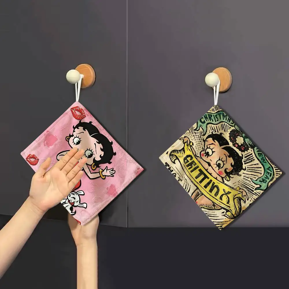 Classic American sweetheart B-etty B-oop Polyester Cotton Hanging Hand Towel, Super Absorbent Hand Towel for Daily Household Use