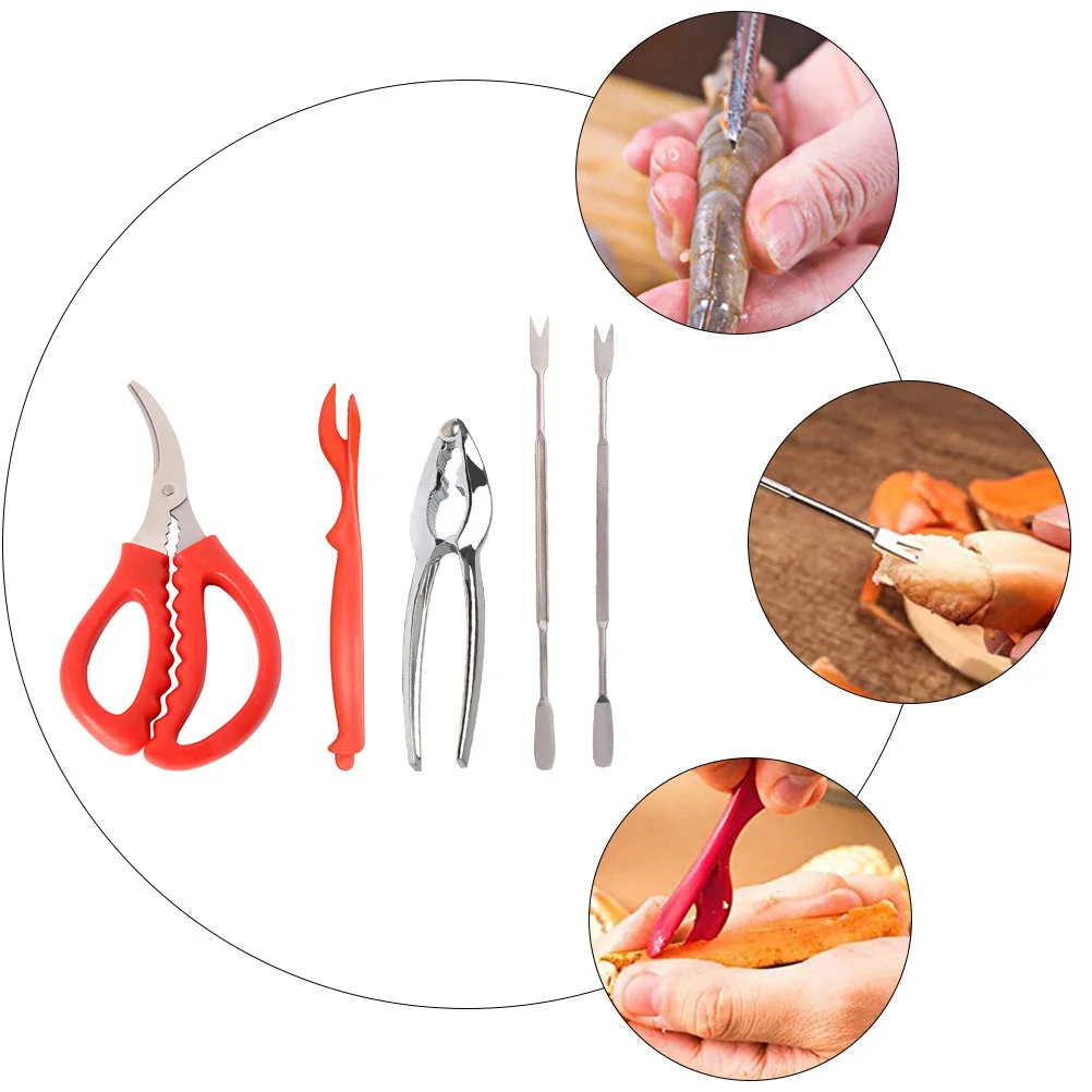 

1Set Crab Crackers and Tools Set Assorted Color Stainless Steel Forks Nut Crackers Lobster Sheller Fork Crab Eating Tools