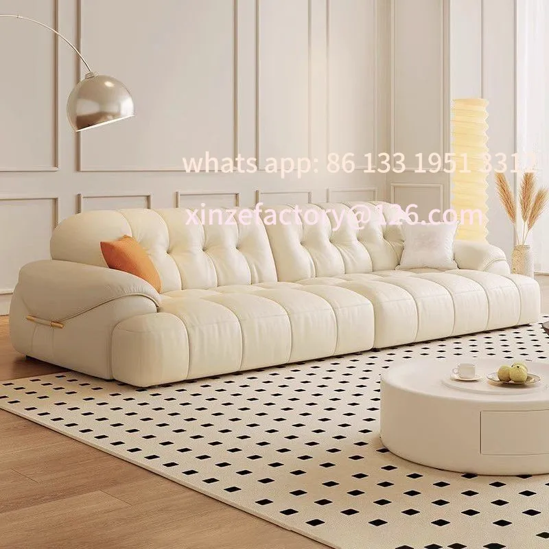 

Customizable Puff Cloud Sofa Cream Wind Leather Sofa Living Room Small Apartment Simple Modern Marshmallow Sofa