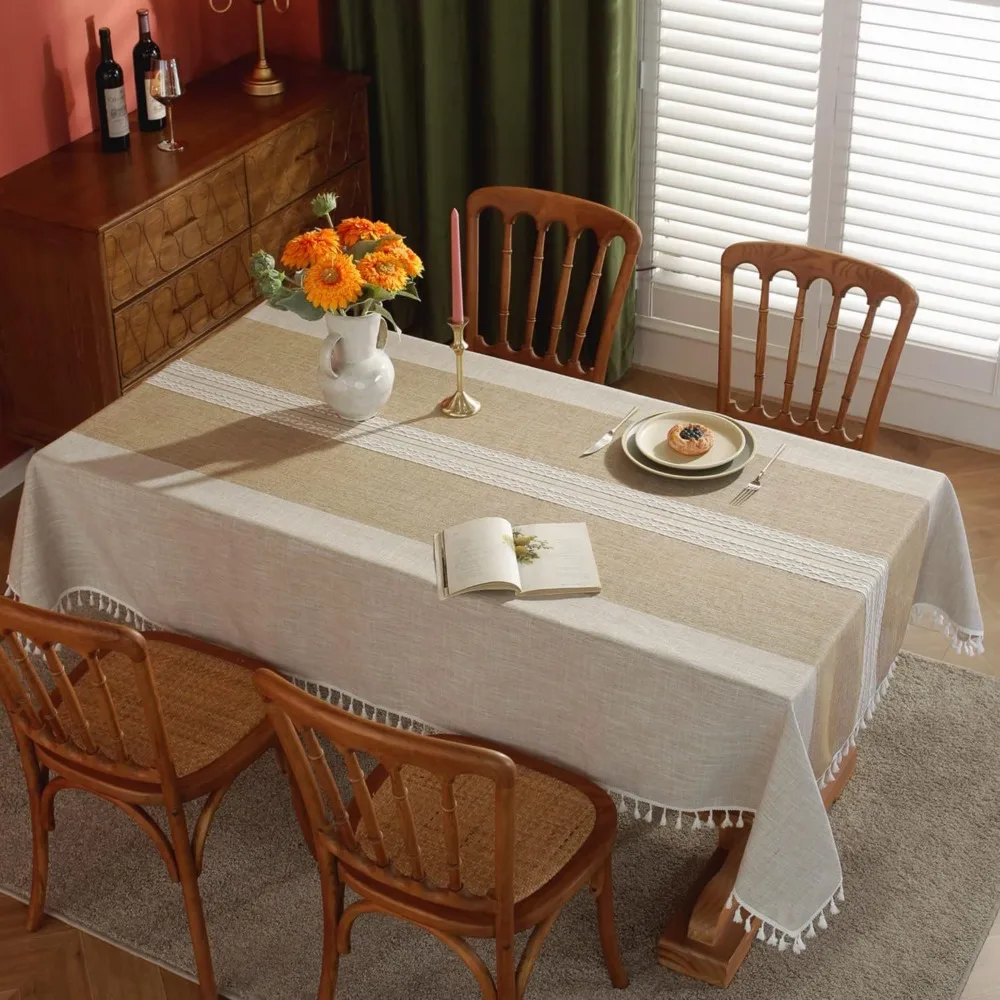 

Party Supplies Burlap Rustic Tablecloth Waterproof with Tassel Table Cover Wearable Table Protecter Kitchen Dining