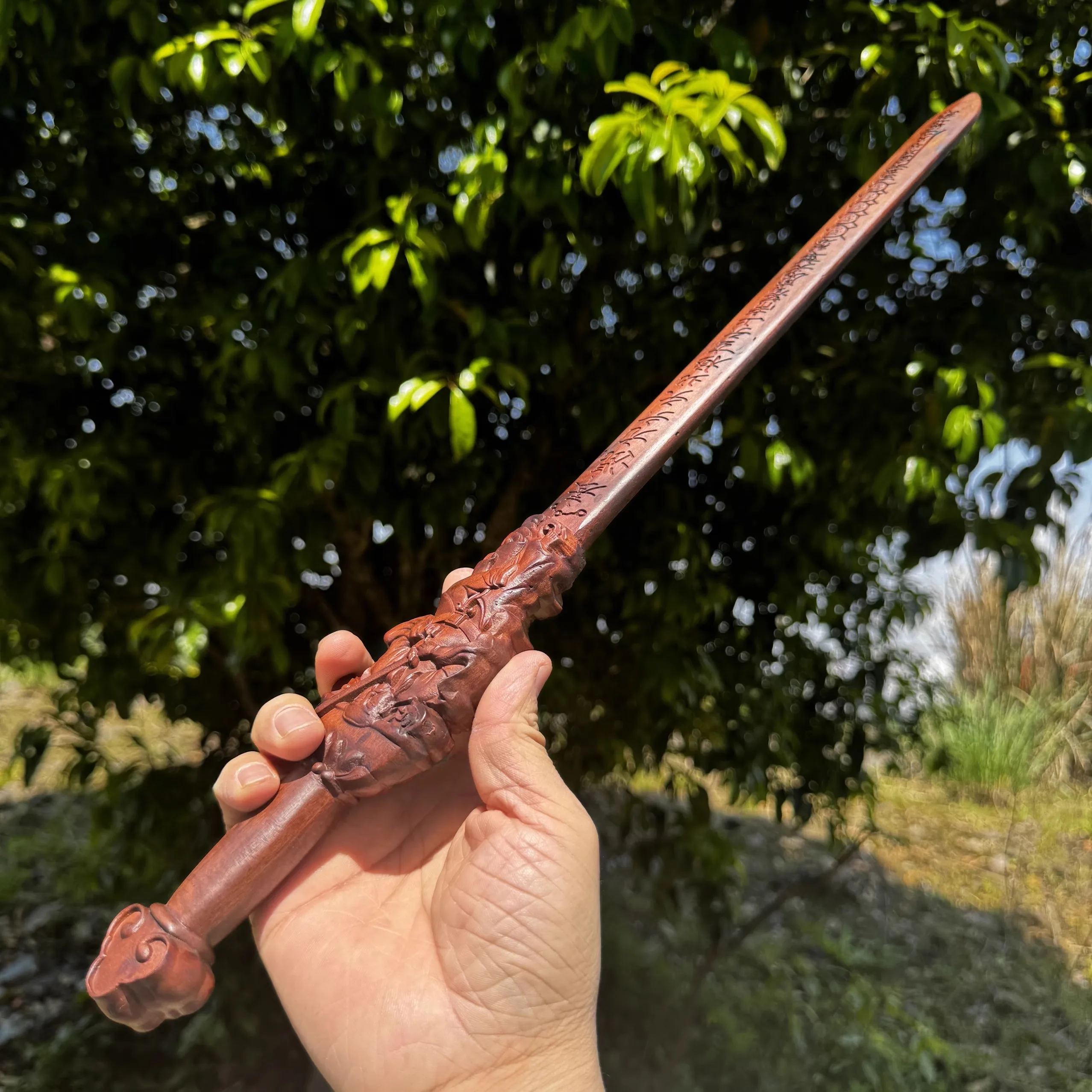 Natural lightning strike solid wood,carving, pure handmade Zhenwu Emperor Taoism sword