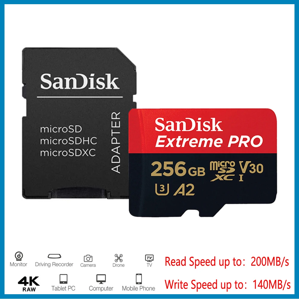 

Карта памяти SanDisk Extreme Pro Micro SD Card 32 ГБ 64 ГБ 128 ГБ 256 ГБ 512 ГБ SDXC TF для Steam Deck Switch Ally Drone Camera