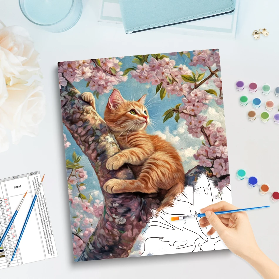 GATYZTORY Painting By Number Adults Picture Drawing Color Markers Framed Wall Art Modern Acrylic Paints Cute Orange Cat Animals