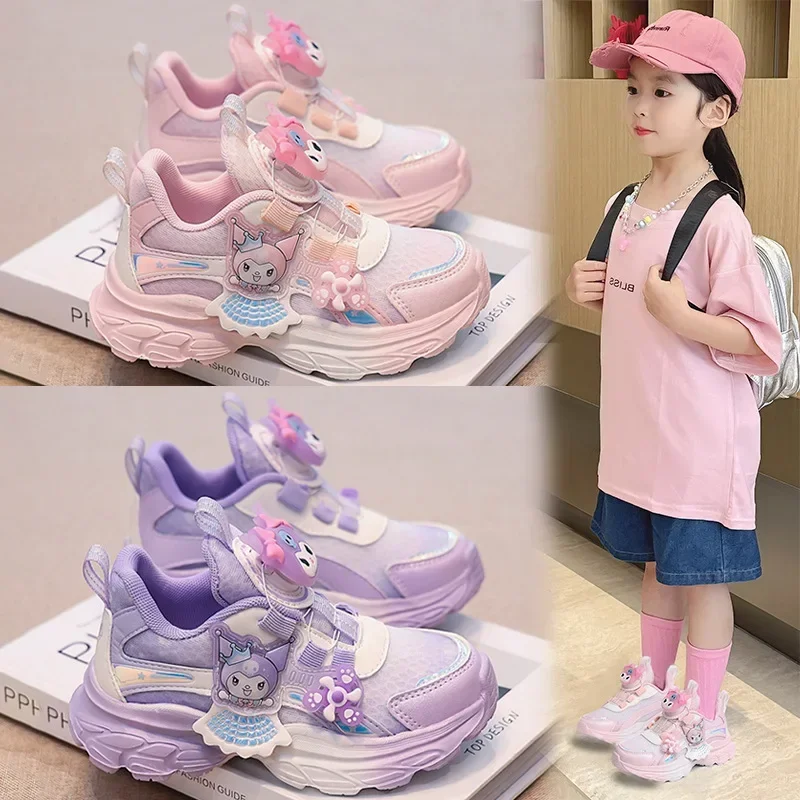 Girly Heart Kawaii Sanrio Ins Breathable Sneakers Cute Cartoon Kuromi Soft Soled Student Running Shoes Lovely Gifts for Kids