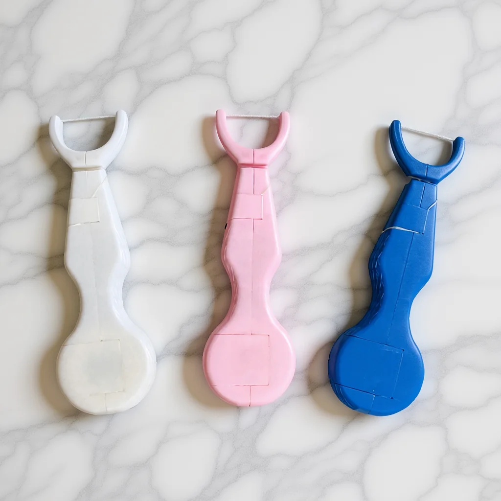 

Dental Floss Pick Blue Flat Wire Built-in Spool Wax Coated Flexible Dental Flosser Easy Insert Deep Clean Teeth Floss Removal