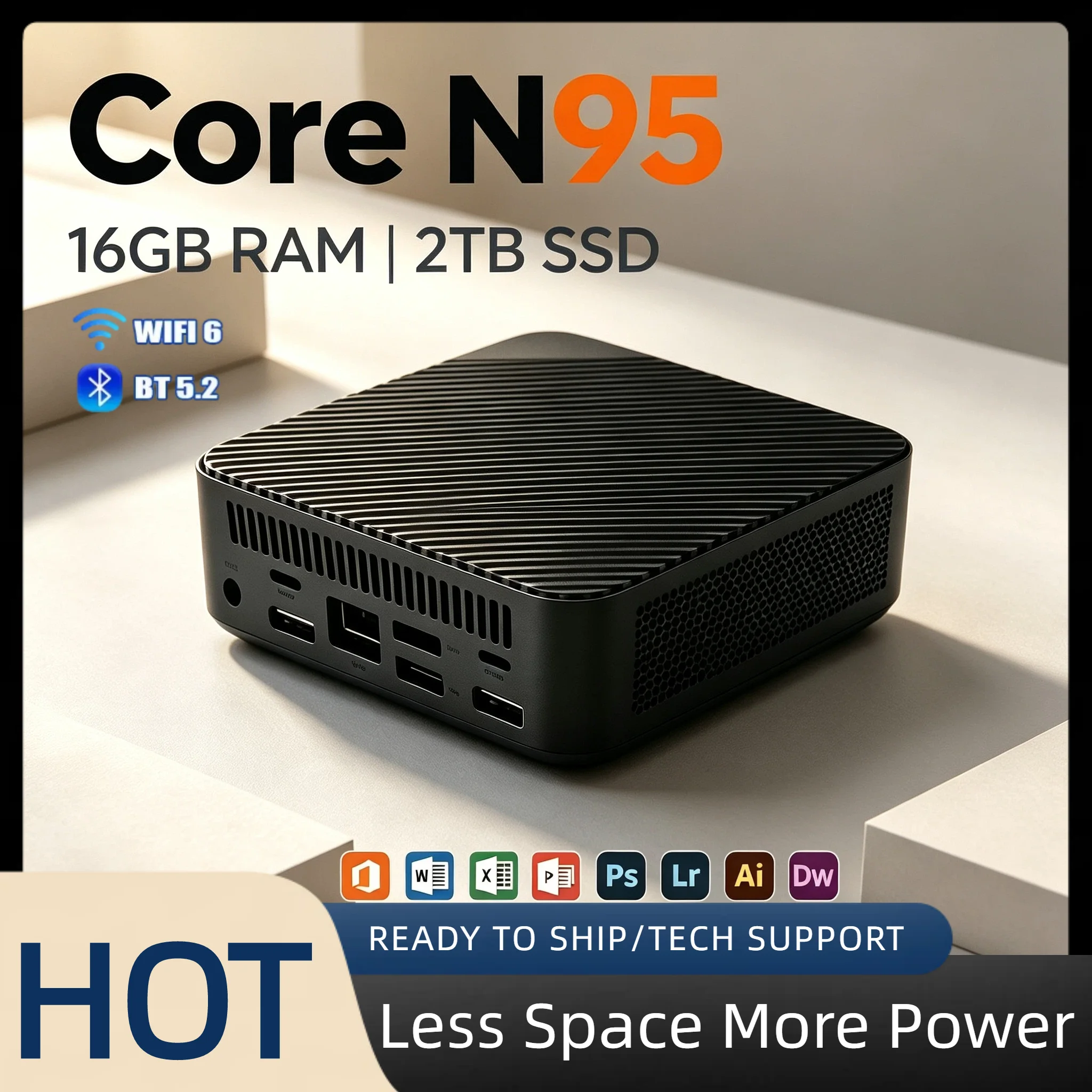 Intel N95 Micro Mini Computer 16GB DDR4 512GB NVMe SSD Triple 4K Video WiFi6 BT5.2 Quiet Home Office Pro Desktop Host