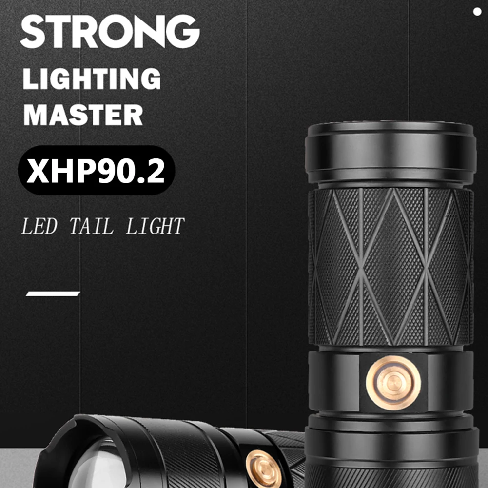 Xhp90.2 Led Double Head Flashlight Super Bright Waterproof Rechargeable Zoomable Torch Work Light Spotlight Dropship