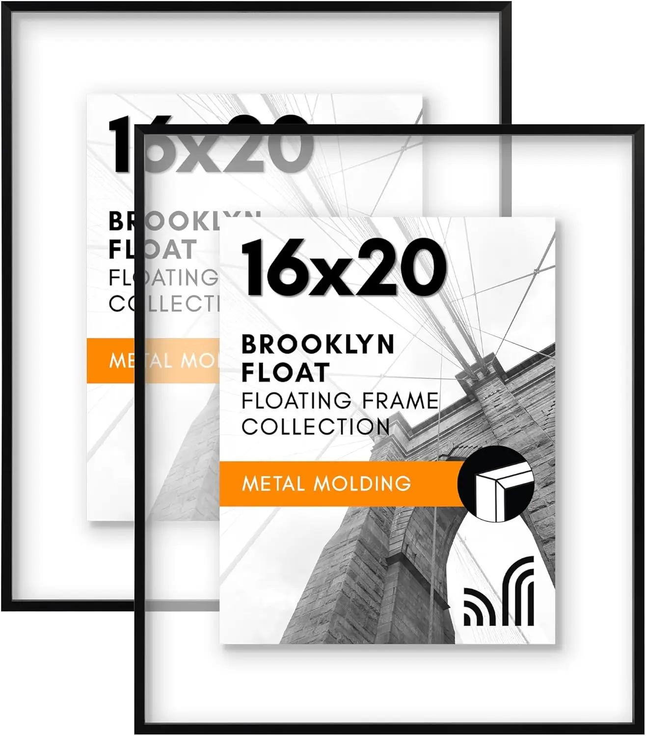 

Aluminum 16x20 Floating Picture Frame with Shatter-Resistant Glass - Set of 2 - Use as 11x14 Frame or Display 16x20 Photo -