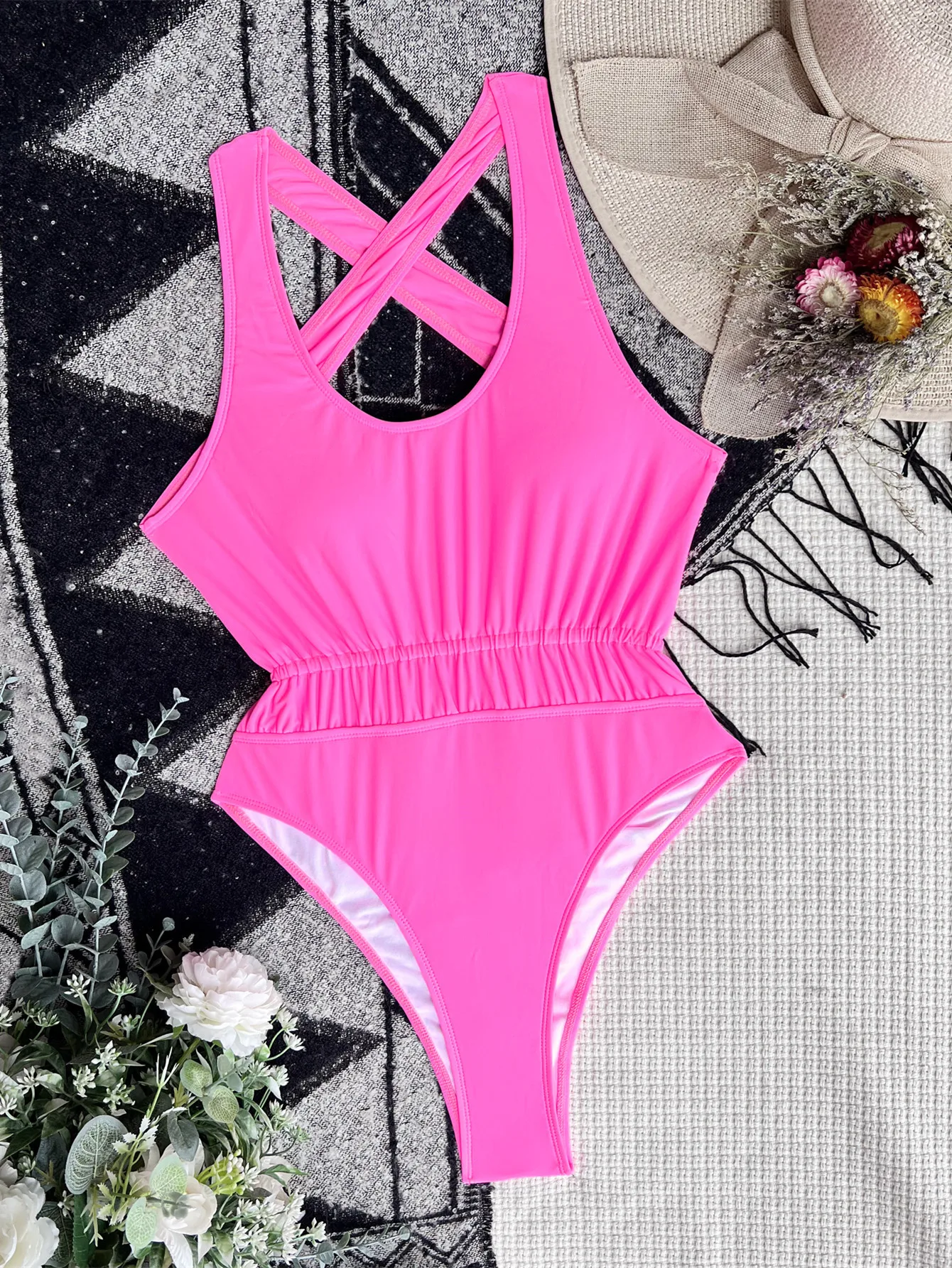 女性の水着 2024 女性ビキニソリッドカラー水着背中の開いたセクシーなワンピース温泉水着 S-L