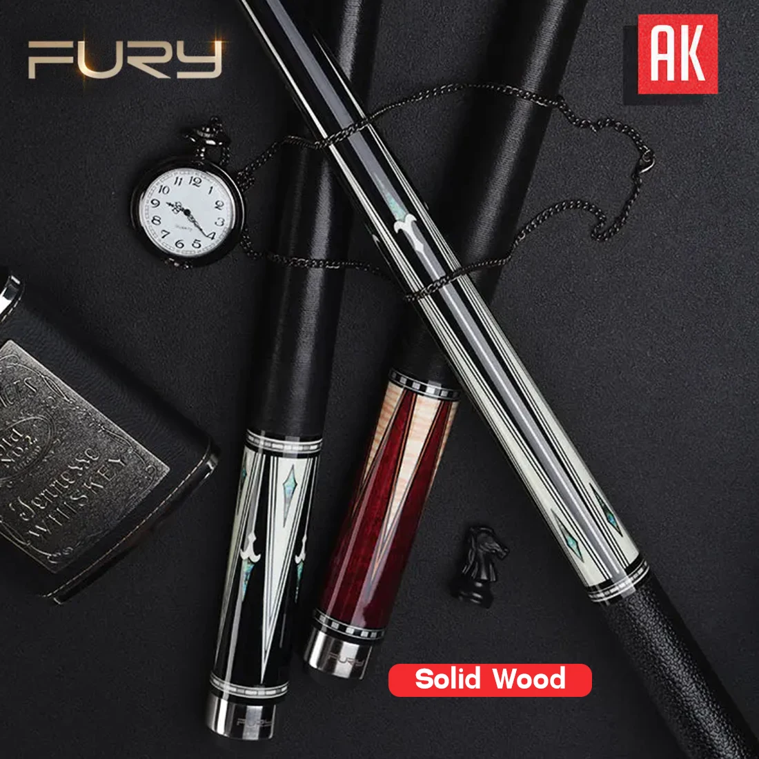 Fury AK Series 58'' Billiard Pool Cue High Quality American Maple Shaft 12.75mm Center Joint Linen Thread Wrap With Case
