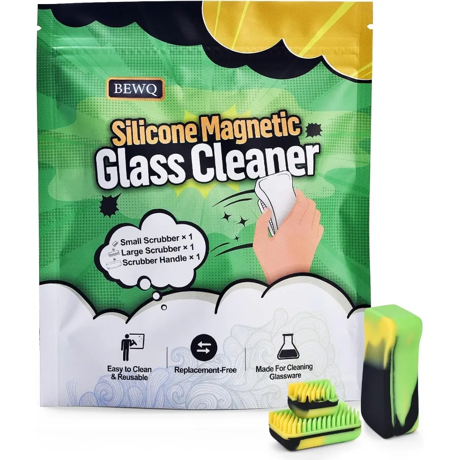 

Магнитный набор для чистки стекла с двумя многоразовыми силиконовыми скрубберами и ручкой для глубокой очистки HardtoReach Стеклянная посуда Узкие трубы