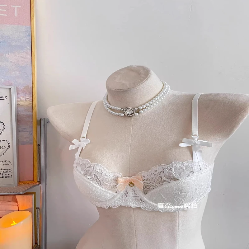 Women Sexy Lace Half Cup Bra Set Soft Underwire Gathered Thin Push Up Elegant Exquisite Lace Comfort Fashion Lingerie Set