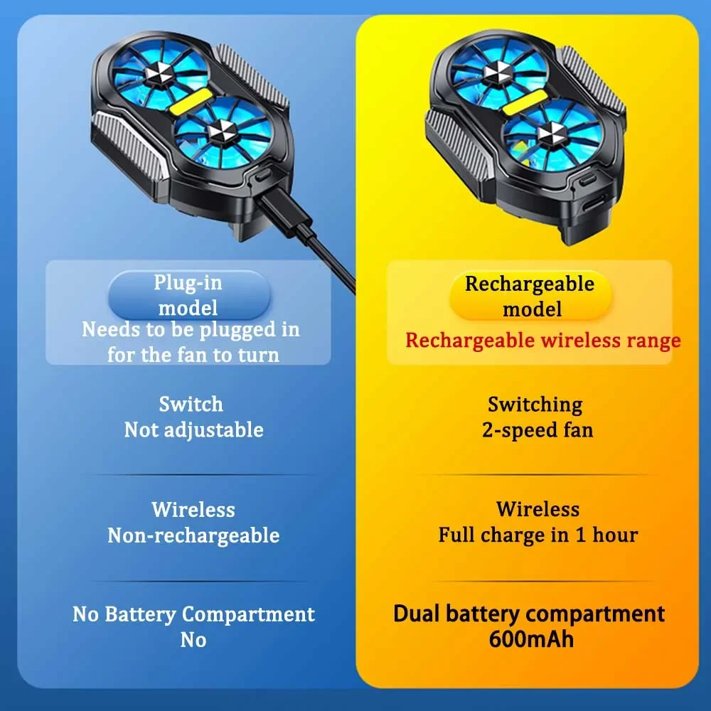 FS01 600mAh المزدوج مروحة قابلة للشحن الهاتف برودة المبرد طويلة الأمد أقوى تبريد تبريد الهواء للهواتف الذكية العالمية