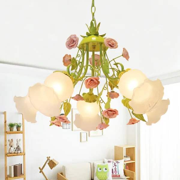 Imagem -02 - Modern European Chandelier Lamp Pingente de Cor Verde Pink Rose Flower Light Fixture E14 Decoração Design