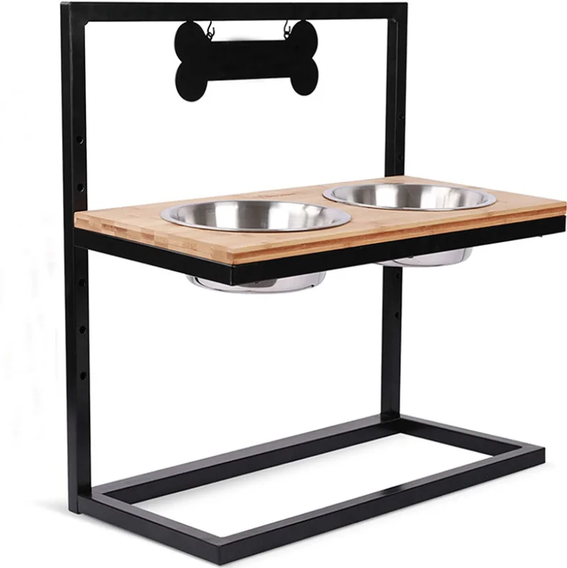 Adjustable to 6 Heights Elevated Dog Bowls Feeder with Stainless Steel Set Non-Skidding Metal Frame Raise Pet Feeder Bowls