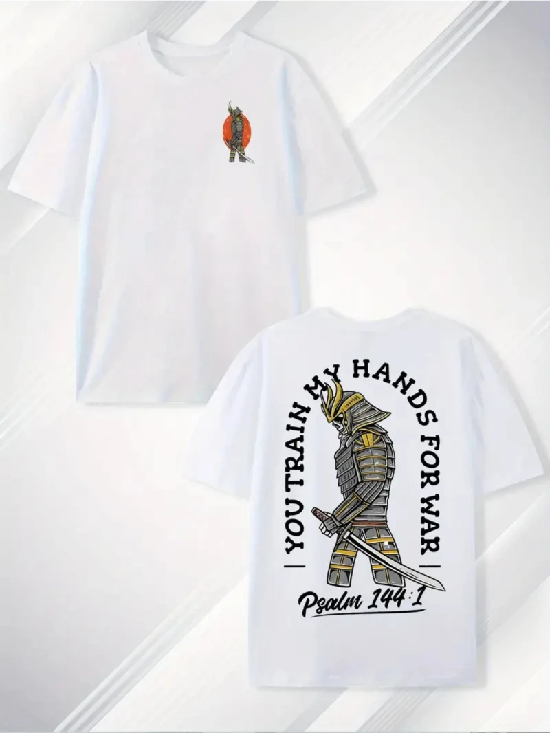 

Уникальная мужская футболка из 100% хлопка с двусторонним принтом Samurai Spirit, повседневная модная футболка с круглым вырезом и коротким рукавом