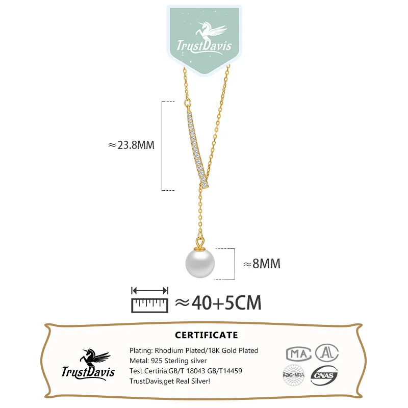 Trustdavis Real 925 Silver Fashion and Simple Y-Shaped Pearl Adjustable Necklace for Women Daily Wear Jewelry Gift DS4265 2