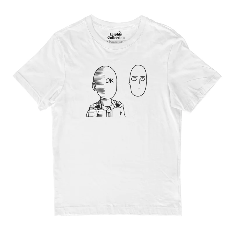 T-shirt Saitama Funny OK Face Anime Shirt Cotton Spandex