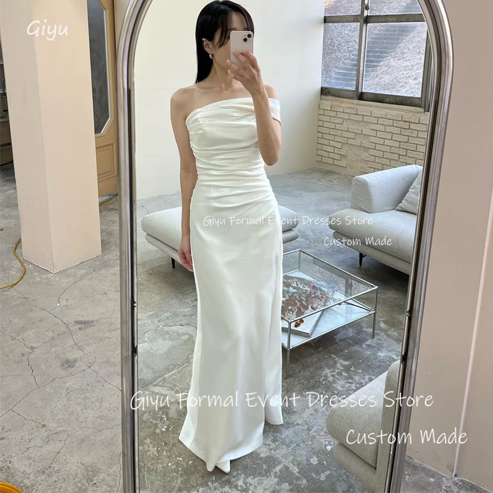 

Giyu Elegant Soft Satin Mermaid Wedding Dresses One Shoulder Pleats Bride Dress Floor Length Robe de mariage Simple Vestidos