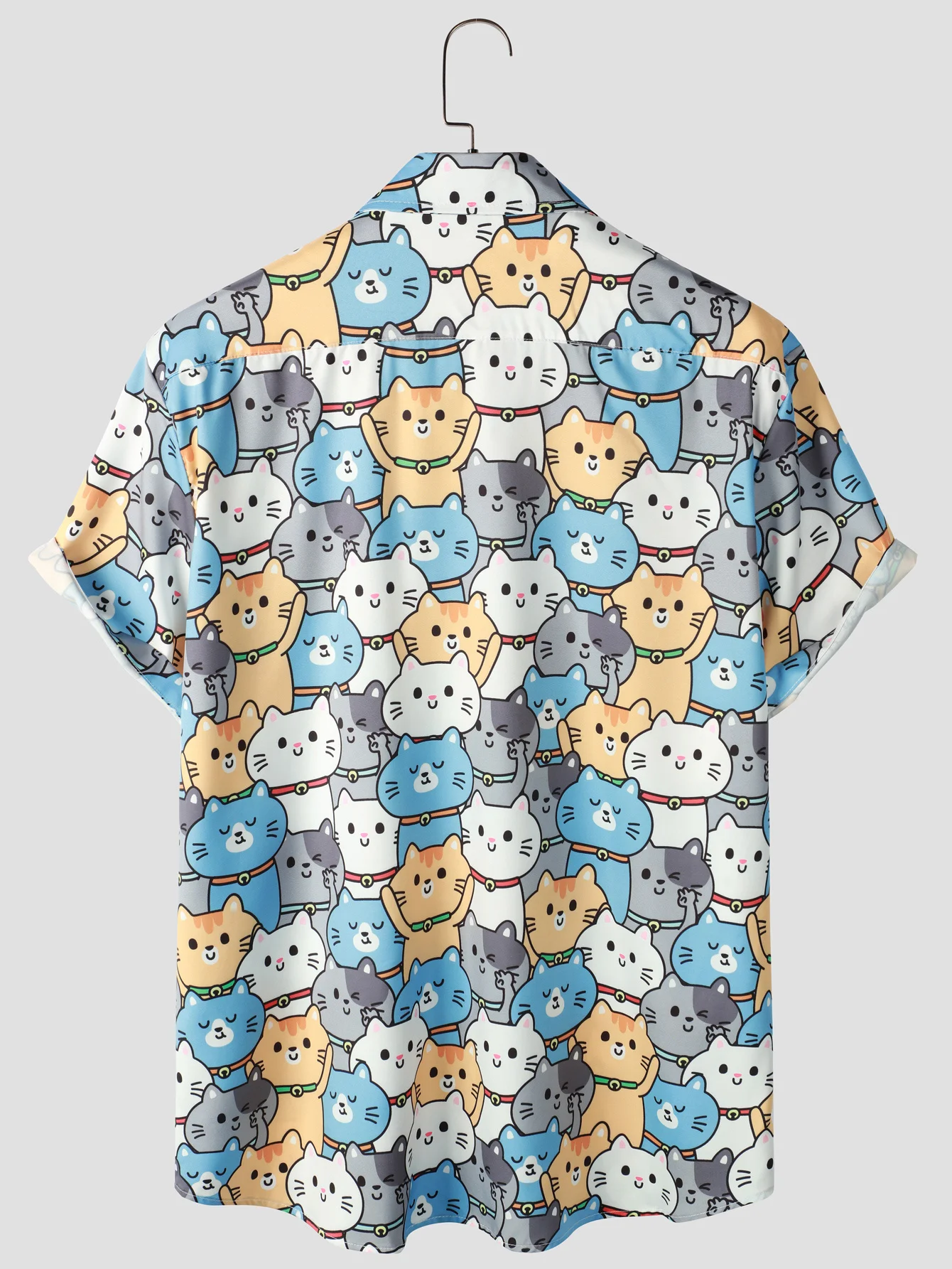 Camisa casual de manga curta masculina, férias de verão, gatinho fofo