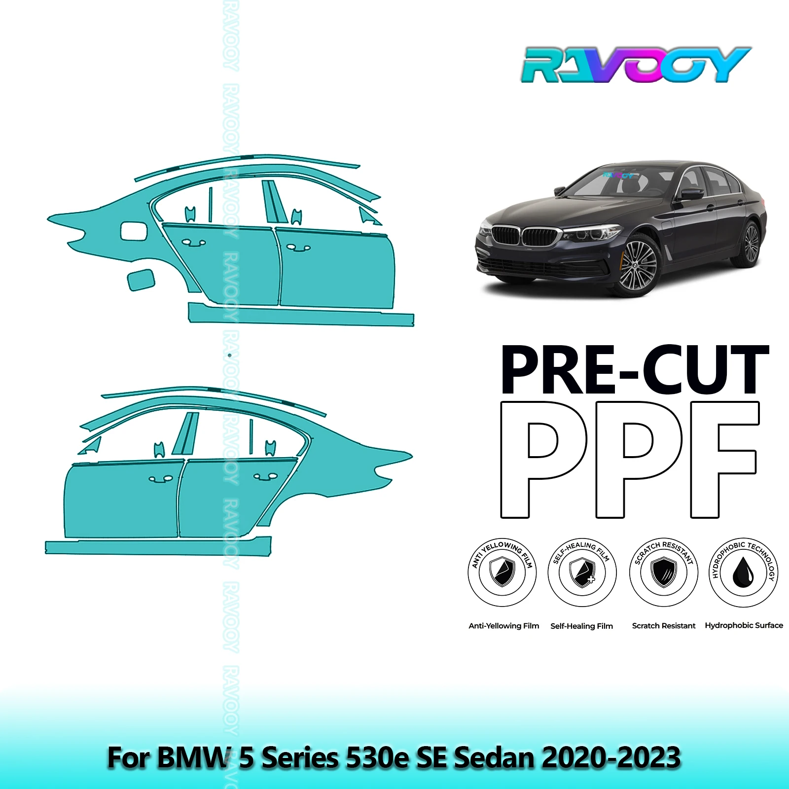 

For BMW 5 Series 530e SE Sedan 2020-2023 8.5mil Clear Matte Pre-Cut PPF Door & A/B Pillar Kit TPU Paint Protection Film Set