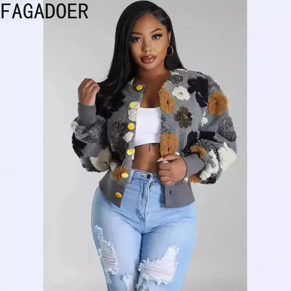 FAGADOER Fashion Street Jacquar Button Long Sleeve Coats Women Slim Vintage Jacket Autumn Elegant Lady Top Clothing Streetwear