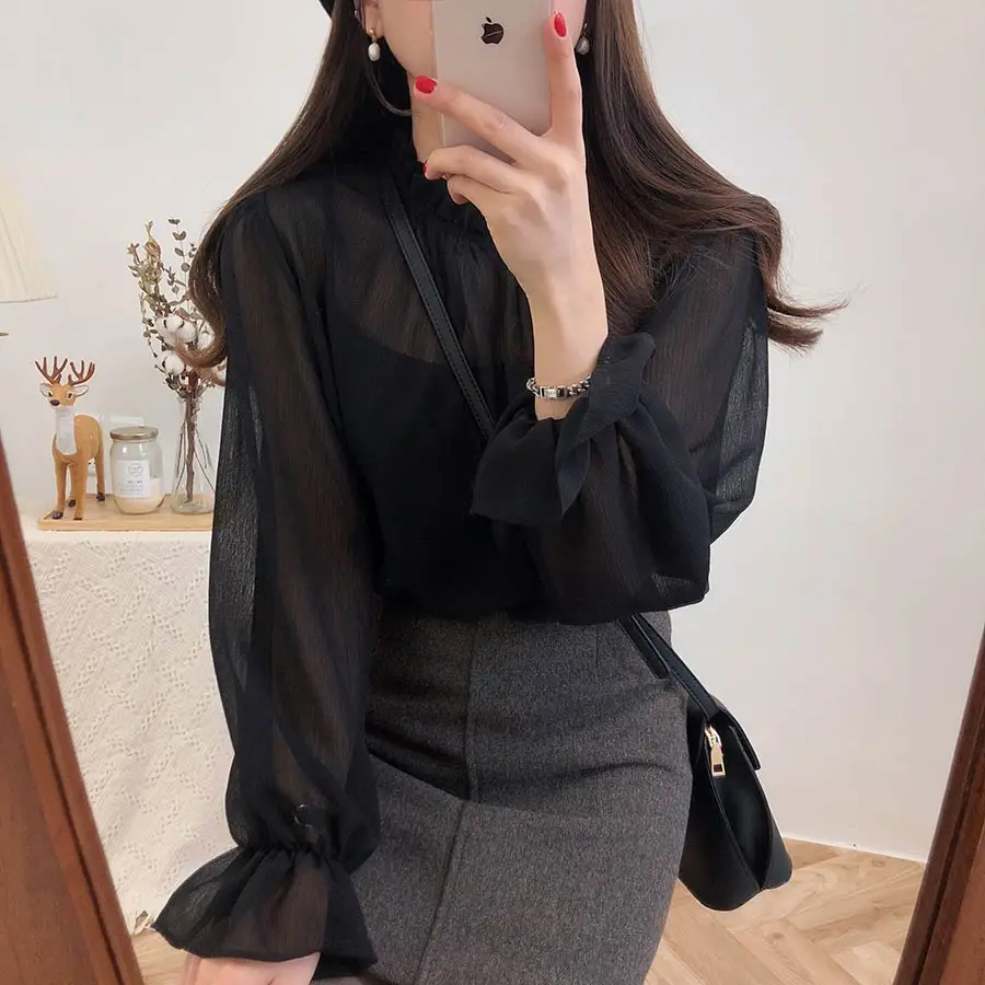 Koreański styl New Arrival wiosenna szyfonowa bluzka w stylu koreańskim - elegancka koszula damska z długim rękawem
