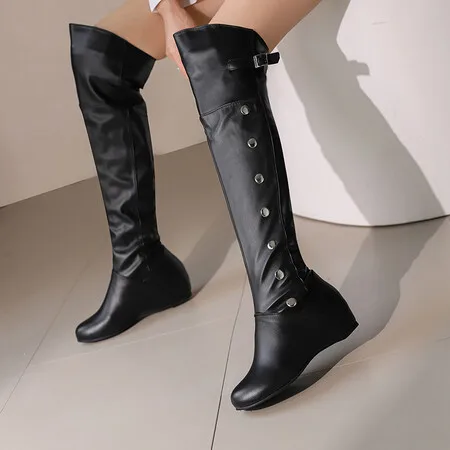 Fashion Over Knee High Boots Women\'s Winter Thigh Boots Thick High Heel Stretc Long Boots Slip on Autumn Shoes Woman Black White