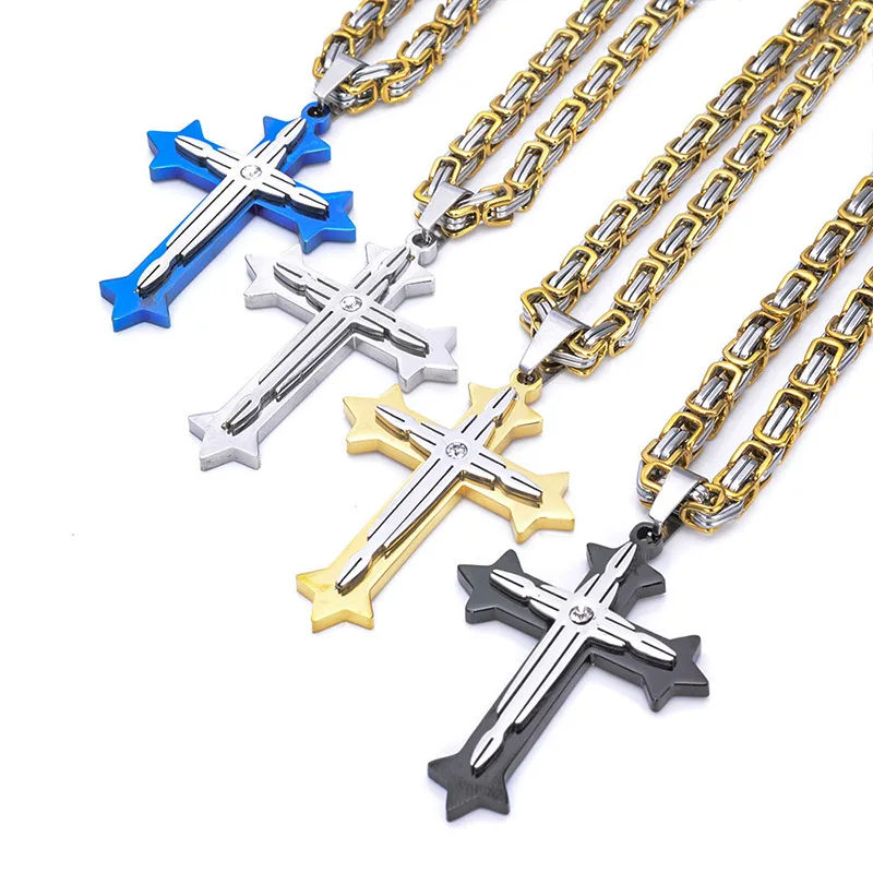 

Vintage Christian Cross Necklace Pendant Stainless Steel Men Women Punk Bike Cross Chain Necklace Jewelry Wholesale Dropshipping
