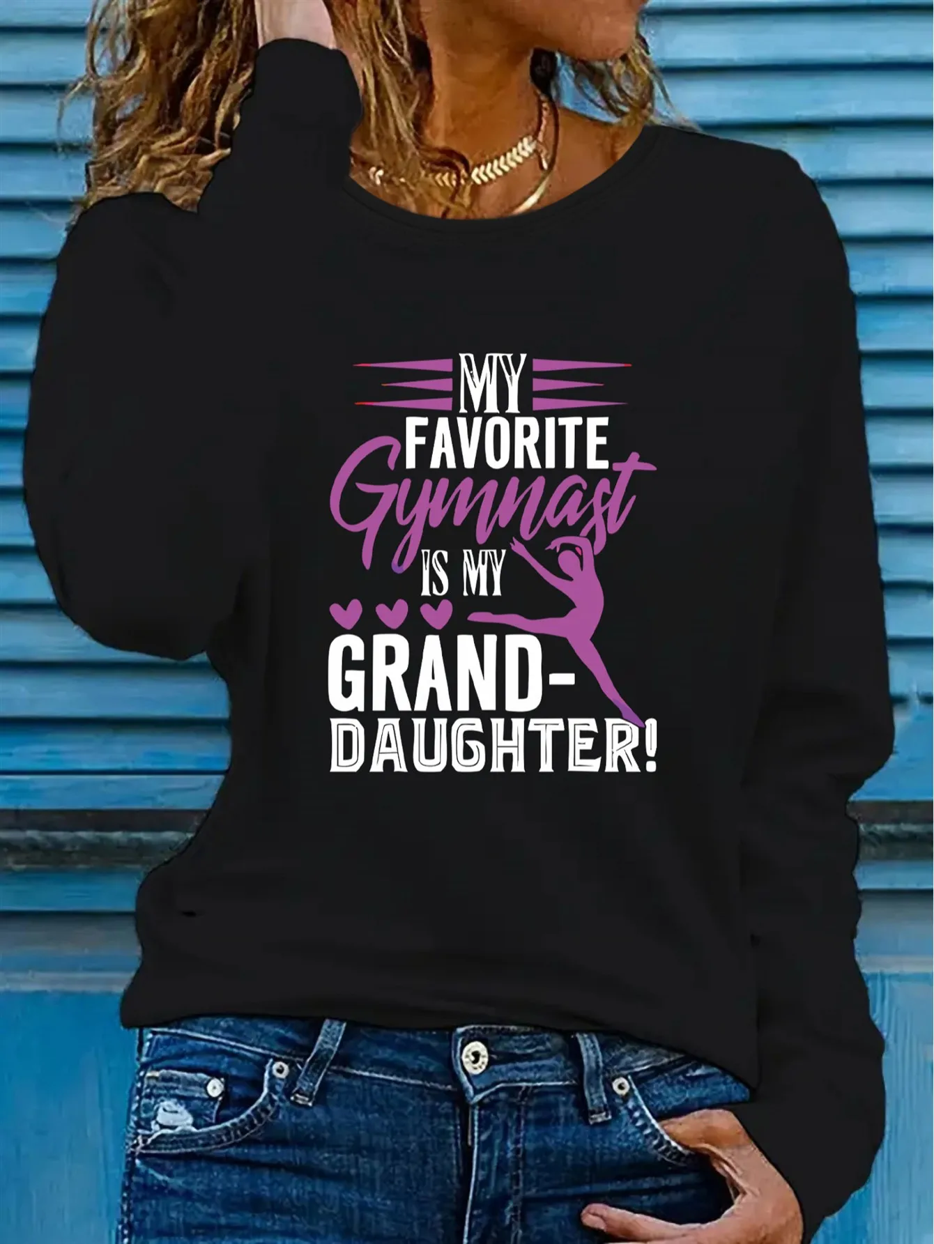 Camiseta de abuela de ballet (Sizing) para mujer y hombre: "¡Mi gimnasta favorita es mi nieta!" Eslogan Bailarina Estampado, manga larga