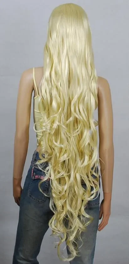 WIG  100cm Blonde Extra Long Curly Cosplay Wigs Seamlessly Contours