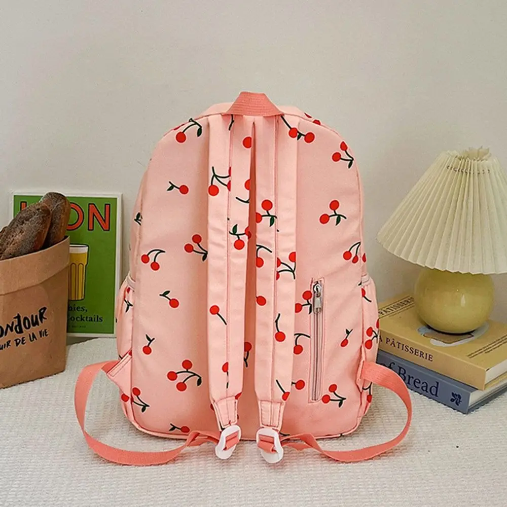 3Pcs/Set Oxford Cloth Cherry Backpack Preppy Style Large Capacity School Bag with Lunch Bag & Pencil Case Adjustable