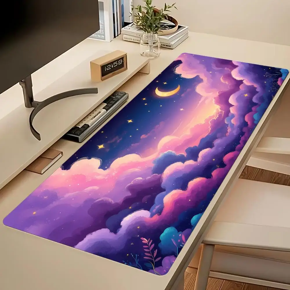 

Коврик для мыши Cloud Starry Sky, розово-голубой, эстетичный, нескользящий, резиновый, XXL, игровой, большой настольный коврик 900x400 для офиса и ноутбука