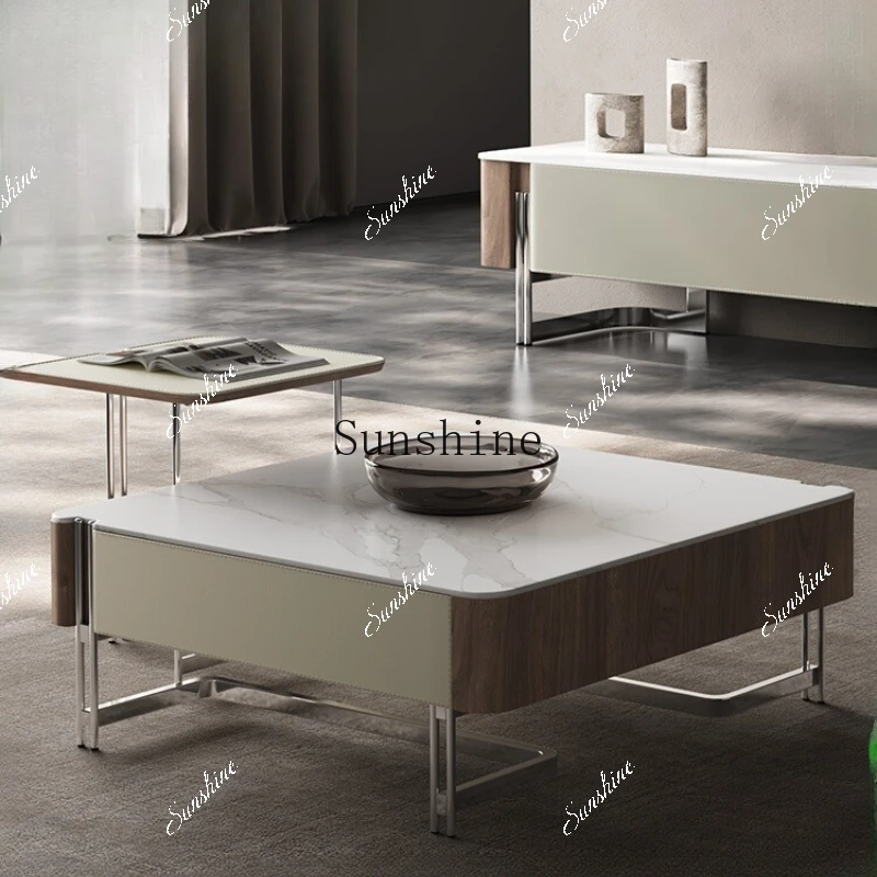 Light luxury high-grade rock slab removable coffee table living room home simple tea table  FT