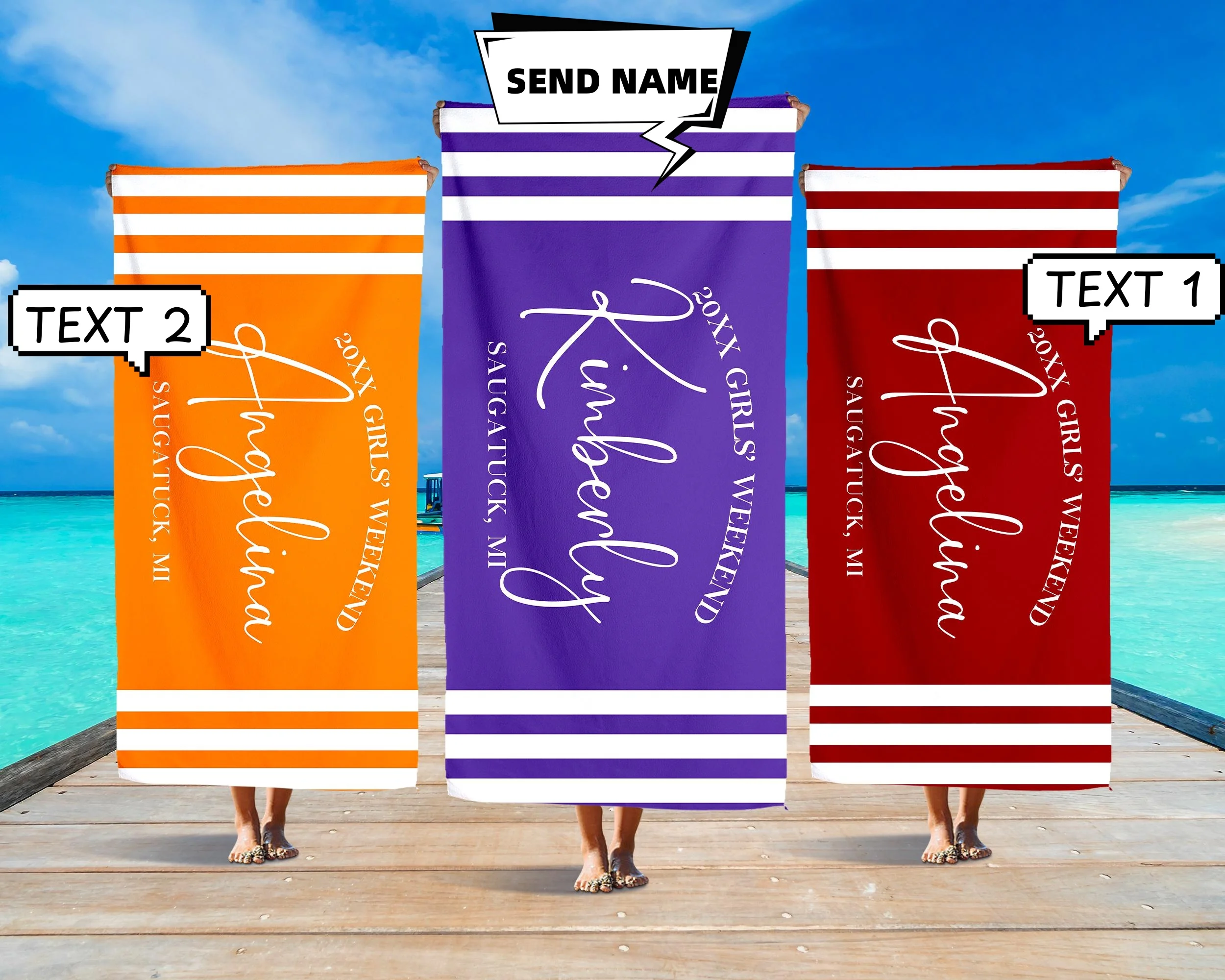 

1PC Custom Name Beach Towels Choose Color Personalized Towel Swimming Pool Girls' Weekend Gifts Quick-Drying Bath Towels
