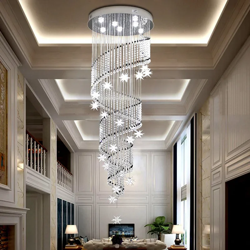 Imagem -03 - Lustre de Cristal Moderno para Escadaria Grande Luz de Suspensão Led Decoração do Lar Sala de Estar Corredor Grande Luxo