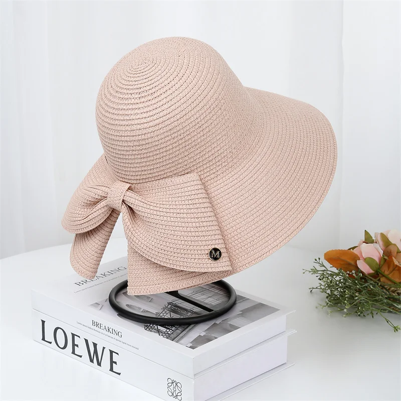 Neuer Modischer Damen Sommer Strand Strohhut Kawaii Urlaubs-Sonnenhut Panama Stroh Gewebter Kleiner Zylinderhut mit Schleifenband – Detail 7