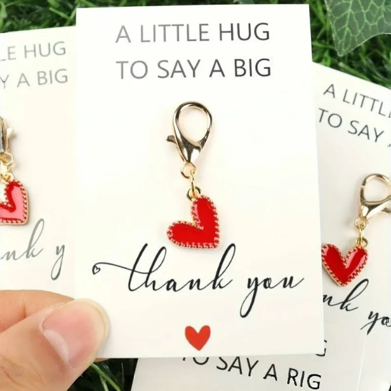 Red Heart Zinc Alloy Keychain With Thank You Card A Little Hug Wedding Favor Gift Lobster Clasp Charm Keyring For Bridal Shower Graduation Party Guest Souvenir - Detail 1