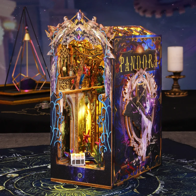 Fai da te in legno scatola magica di Pandora libro angolo modello in miniatura kit fermalibri assemblato puzzle 3D libreria decorazioni per la casa regali per amici